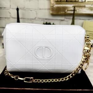 Dior CD white quilted faux leather beauty wristlet clutch crossbody